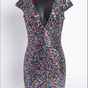 Dress the Population Rainbow Sequin Bodycon Mini Dress Size M